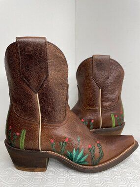 Nocona Boots Miss Enid Leather Cactus Embroidered Cowboy Western Women's 5 B